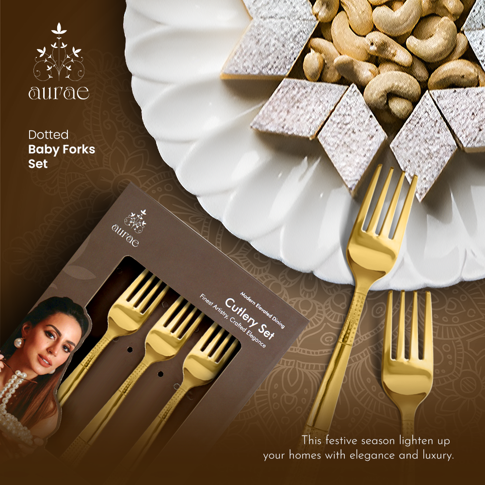 Dotted Glossy Gold Baby Fork Set