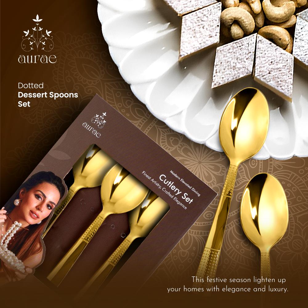 Dotted Glossy Gold Dinner Spoon Set