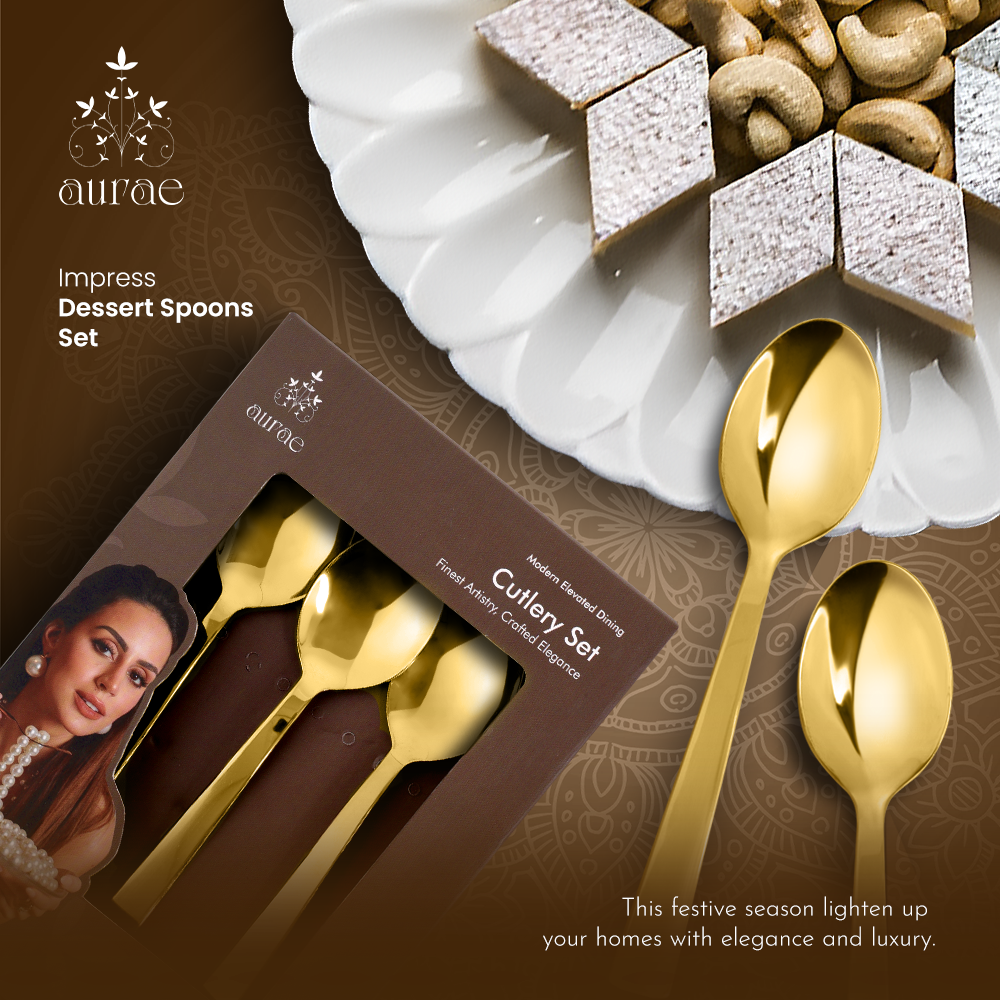 Impress Glossy Gold Dinner Spoon Set