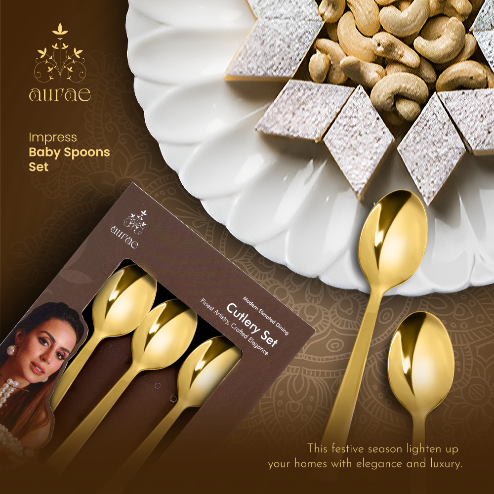 Impress Glossy Gold Baby Spoon Set