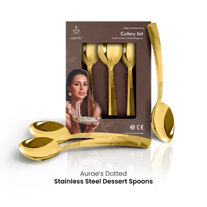 Dotted Glossy Gold Dinner Spoon Set