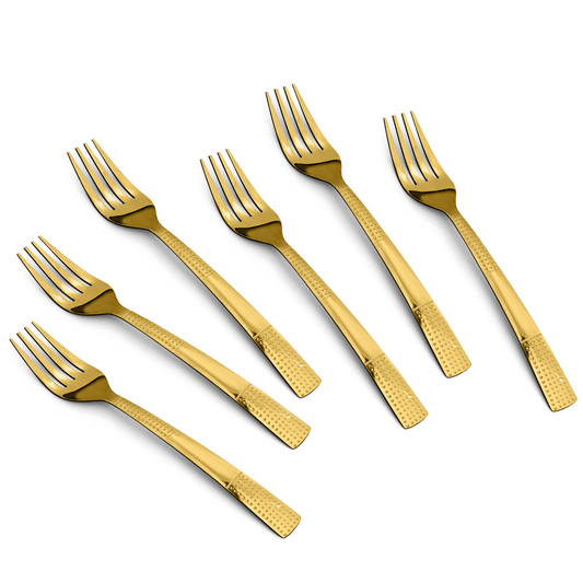 Dotted Glossy Gold Dinner Fork Set