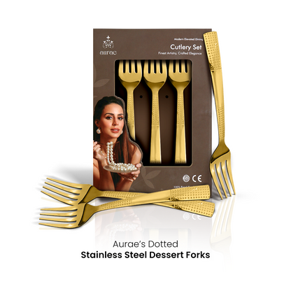 Dotted Glossy Gold Dinner Fork Set