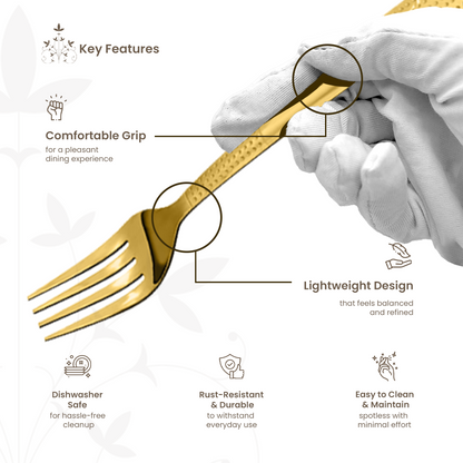 Dotted Glossy Gold Dinner Fork Set