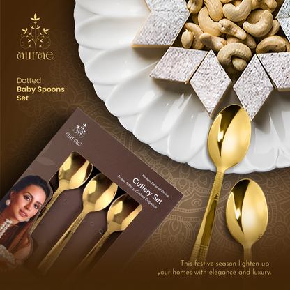 Dotted Glossy Gold Baby Spoon Set