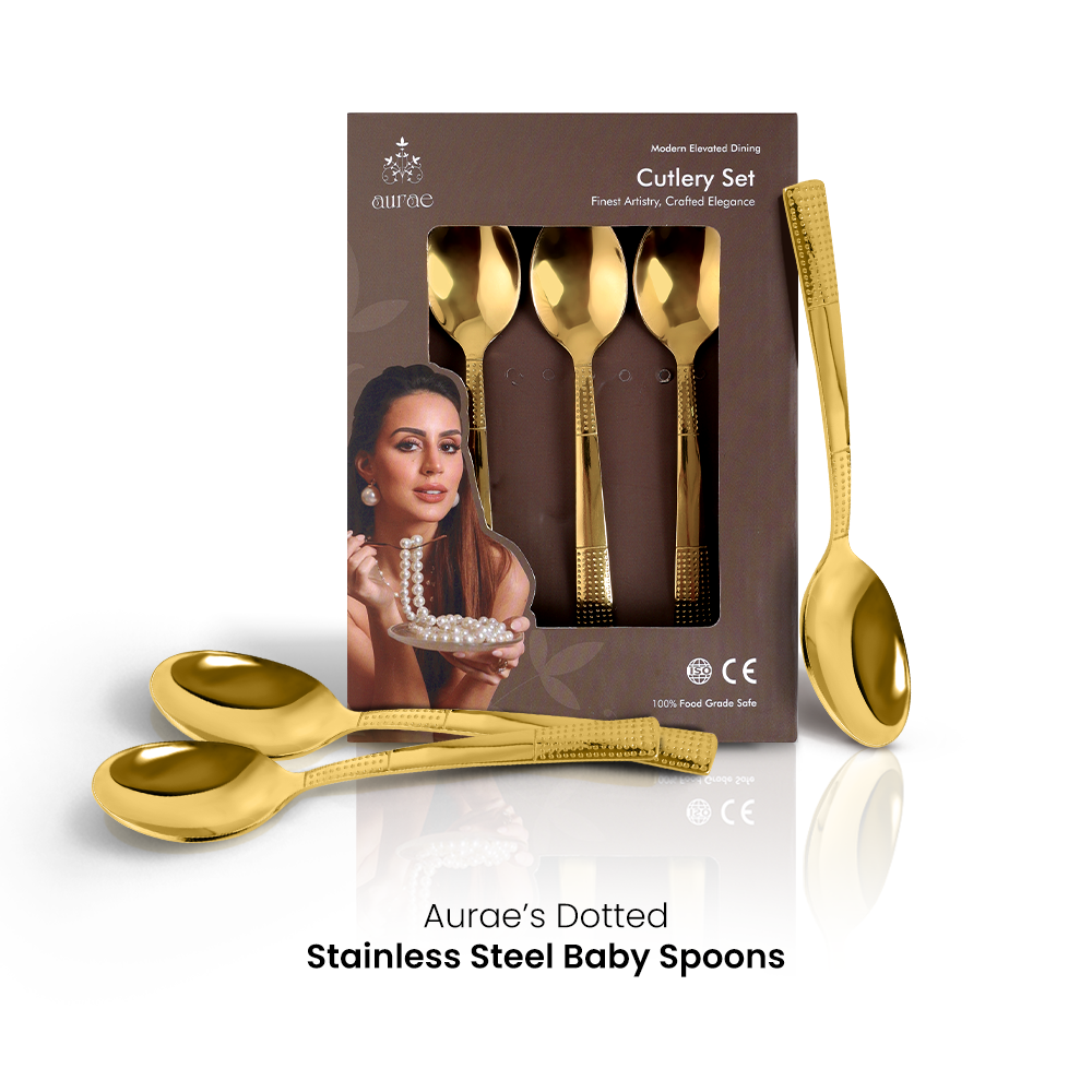 Dotted Glossy Gold Baby Spoon Set