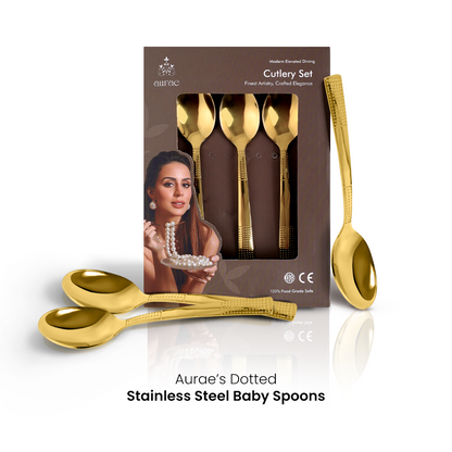 Dotted Glossy Gold Baby Spoon Set
