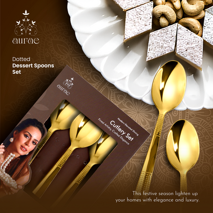 Dotted Glossy Gold Dinner Spoon Set