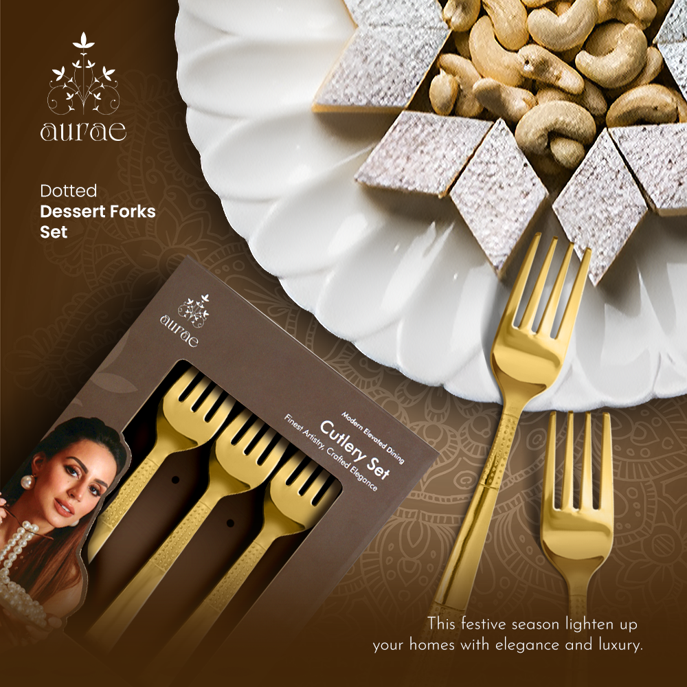 Dotted Glossy Gold Dinner Fork Set