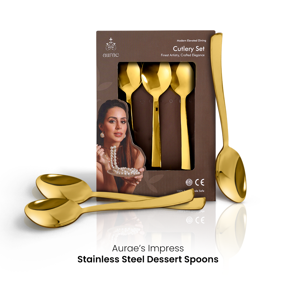 Impress Glossy Gold Dinner Spoon Set