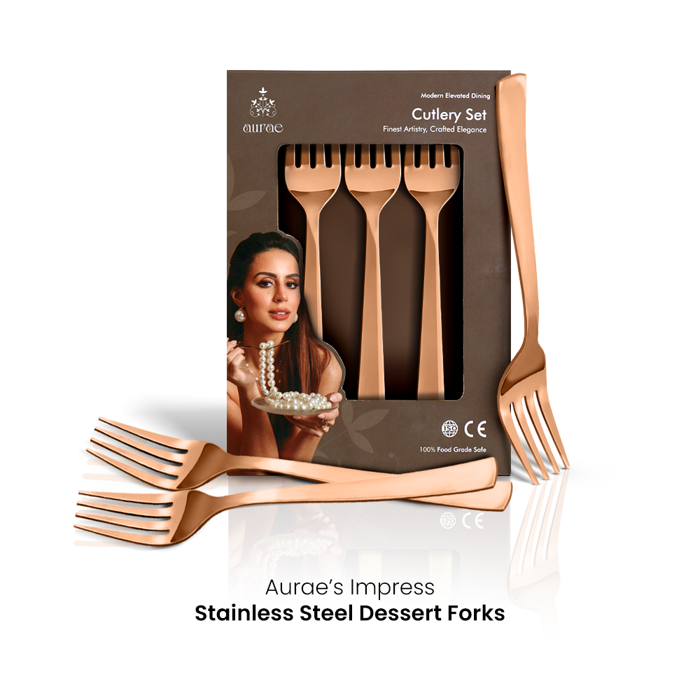Impress Glossy Rose Gold Dinner Fork Set