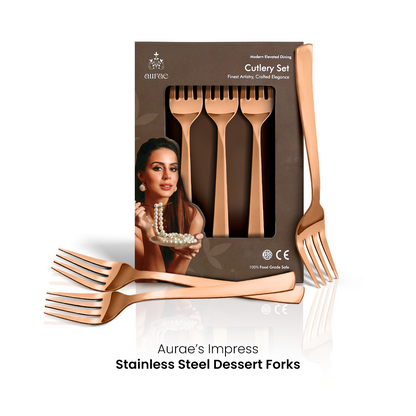 Impress Glossy Rose Gold Dinner Fork Set