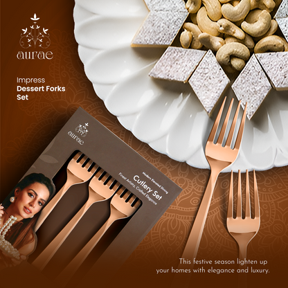 Impress Glossy Rose Gold Dinner Fork Set