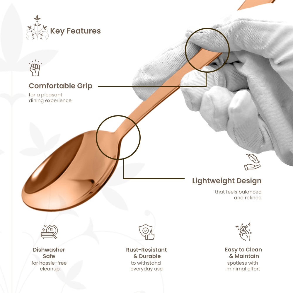 Dotted Glossy Rose Gold Dinner Spoon Set
