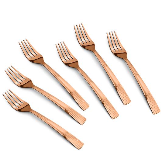 Dotted Glossy Rose Gold Dinner Fork Set