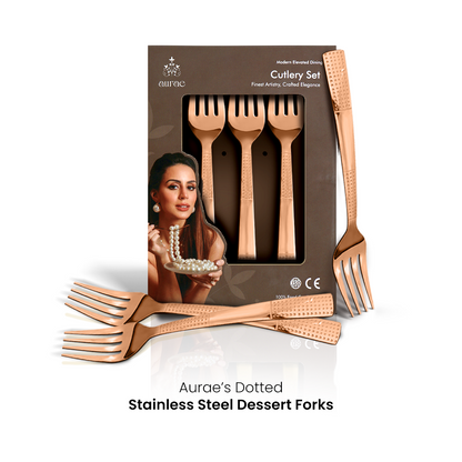 Dotted Glossy Rose Gold Dinner Fork Set