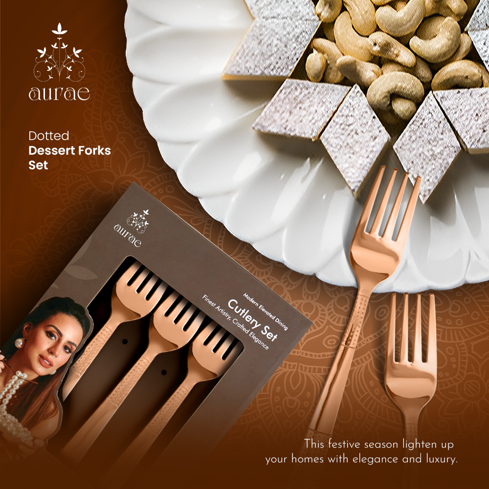 Dotted Glossy Rose Gold Dinner Fork Set