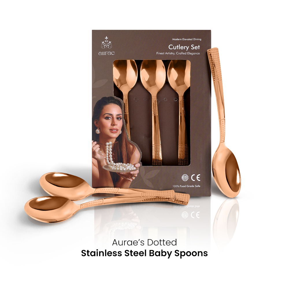 Dotted Glossy Rose Gold Baby Spoon Set
