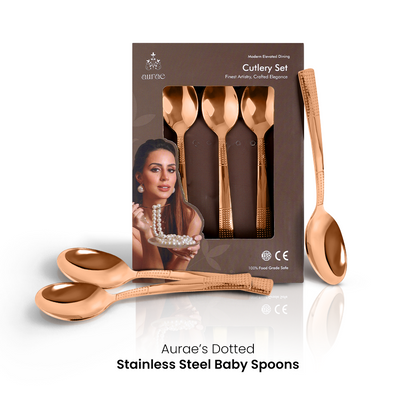 Dotted Glossy Rose Gold Baby Spoon Set