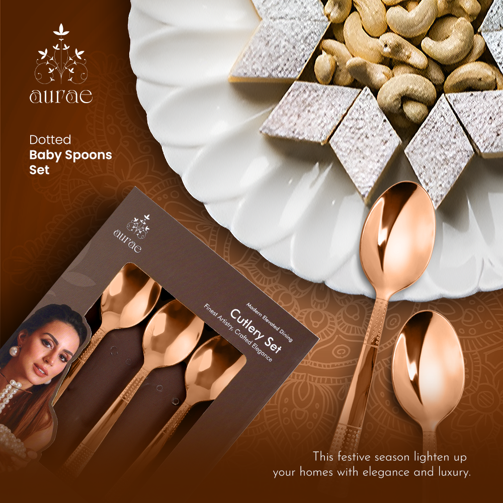 Dotted Glossy Rose Gold Baby Spoon Set