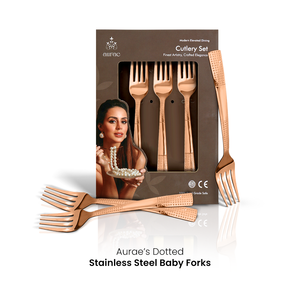 Dotted Glossy Rose Gold Baby Fork Set