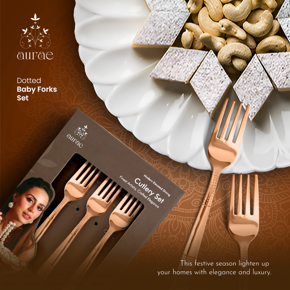 Dotted Glossy Rose Gold Baby Fork Set